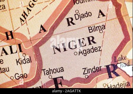 Primo piano del paese Niger sulla mappa Foto Stock