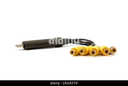 USB audio video capture adapter VHS a DVD HDD scheda tv su sfondo bianco Foto Stock