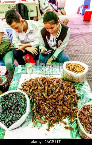 Insetti/bug per la vendita al mercato centrale di Phnom Penh Cambogia. Foto Stock