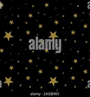Dark seamless pattern con stelle dorate su sfondo nero. Illustrazione Vettoriale. Illustrazione Vettoriale