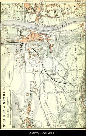 . Parigi e dintorni : con percorsi da Londra a Parigi e da Parigi a Reno e Svizzera : manuale per i viaggiatori. ndix), fermandosi a Sevres nei pressi del ponte,di fronte alla porcellana-fabbrica. La tramvia da Parigi a Versailles alsopasses Sevres. Tariffa di Sevres 50 c, esterno 35 c. A Meudon. Dalla stazione ferroviaria, vedere p. 282. - Tariffa 80 o 55 c. ; La domenica andholidays 80 e .55 c. - Piroscafi a St. Cloud e di Sevres. Thesteamboat-stazione è Bas-Meudon. v^quindi saliamo alla avenue conducono il chateau; è preferibile andare a piedi da Sevres. Il percorso ferroviario è parte di quella a Versailles Foto Stock