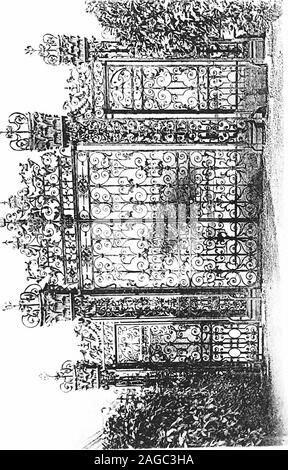 . Inglese di elementi in ferro battuto del XVII e XVIII secolo; uno storico & analytical conto dello sviluppo esterno smithcraft. st in arecent restauro. I cancelli formante il nord-ovest di entrata a Tredegar Park,Monmouthshire piastra (xxii), presente un superbo lavoro, undoubtedlyby William Edney. Essi sono costituiti da quattro quadrati e massiccia-cercando piloni, di quasi lo stesso design interni whichsupport l. carrello essendo cancelli su grande sca^e. La loro salientfeatures sono sovra-massiccio e sproporzionato Corinthian cap-itals, solido e vestito di applicare foglie di acanto, sotto una corona o Foto Stock