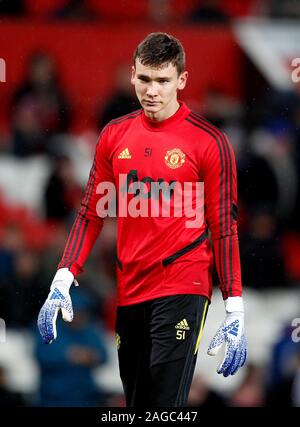 Il Manchester United portiere Matej Kovar durante il warm-up prima che il Carabao Cup quarti di finale corrispondono a Old Trafford, Manchester. Foto Stock