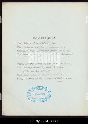 Ritratto di Lincoln sul coperchio, militare Nastro sul coperchio posteriore; programma musicale elencati; PROGRRAM INCLUSO MEMORIAL: rispetto per la morte del GEN. RUTHERFORD B. HAYES, comandante in capo di questo ordine. Citazioni da LINCOLN I DISCORSI; IN COMMEMORAZIONE DEL COMPLEANNO DI ABRAHAM LINCOLN [detenute da] ordine militare della legione fedele del UNITD MEMBRI Commanderie di stato del Minnesota [a] HOTEL RYAN, ST. PAUL, MN (caldo;) Foto Stock