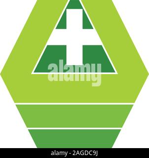Plus medical esagonale vettore logo Illustrazione Vettoriale