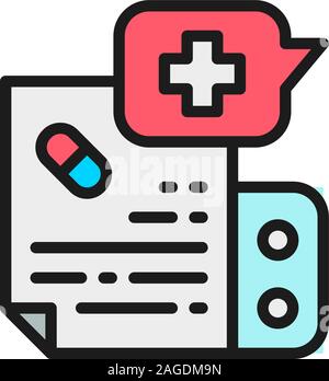 La prescrizione di farmaci, di istruzioni colore piatto icona linea. Illustrazione Vettoriale