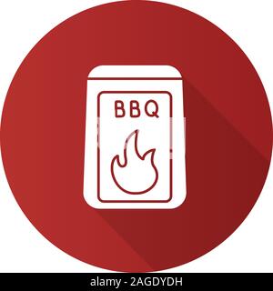Barbecue a carbone design piatto lungo ombra glifo icona. Barbecue di carburante. Vettore illustrazione silhouette Illustrazione Vettoriale