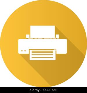 Stampante design piatto lungo ombra glifo icona. Macchina per la stampa. Vettore illustrazione silhouette Illustrazione Vettoriale