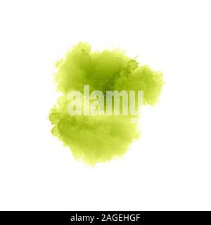 Pittura artistica in sfumature di colore verde chiaro. Colorate gli spruzzi di vernice. La forma ad acquerello su sfondo bianco. Moderna arte astratta. Foto Stock