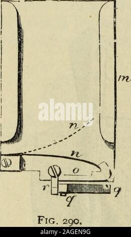 . La magia moderna. : Un pratico trattato sull'arte di prestidigitazione.. &Lt; / la fig. 289. 462 magia moderna. (Sec Fig. 291), costituito da due piccoli pezzi di lamiera solderedto in ottone l'estremità dell'asta woiks in su e in giù il pistone-saggio di l'insiemetubo u u. All'interno del tubo è una molla a spirale che spinge verso l'alto s m. Foto Stock