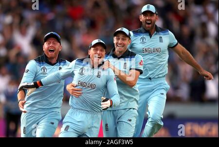 File foto datata 14-07-2019 di Inghilterra festeggiare la conquista la ICC World Cup durante l'ICC finale di Coppa del Mondo a Lord's, Londra. Foto Stock