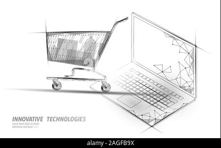 Shopping bag bassa poli design 3D. Online shop laptop mercato commerciale della tecnologia. Illustrazione Vettoriale Illustrazione Vettoriale