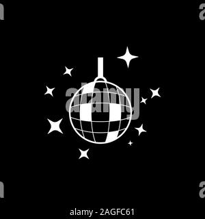 Palla da discoteca icona Vettore, riempita segno piana, pittogramma solido isolato su sfondo nero Illustrazione Vettoriale