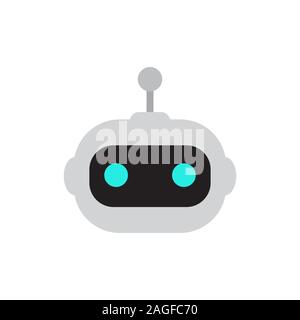 Icona del robot. Segno di Bot design. Simbolo Chatbot concetto. Moderno stile piatto personaggio dei fumetti illustrazione. Isolato su sfondo bianco Illustrazione Vettoriale