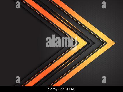 Abstract doppio oro la luce nella direzione della freccia sul grigio scuro maglia esagonale di design di lusso moderno sfondo futuristico illustrazione vettoriale. Illustrazione Vettoriale