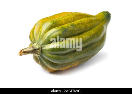 Fresche con il verde e l'arancione spots acorn squash vicino fino isolato su sfondo bianco Foto Stock