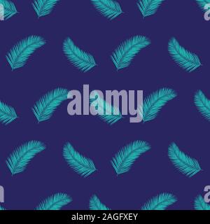 Palm tree lascia senza giunture modello di vettore di TEAL e blu. Abstract tropicale esotico sfondo foglia. Floral estate sfondo di ripetizione. Vettore Illustrazione Vettoriale