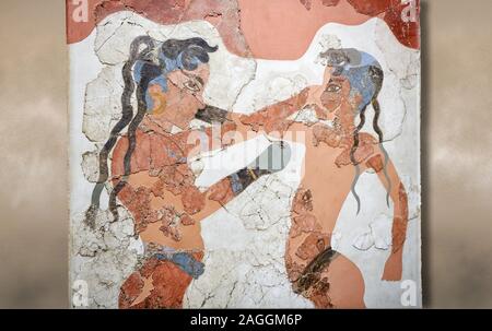 Minoan 'Boxe bambini' affresco dipinto da Akrotiri, Thira (Santorini). Nazionale Museo Archeologico di Atene artefatto. 17th-16th cent BC. Th Foto Stock