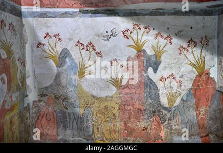 La molla di Minoan affresco dipinto da Akrotiri, Nazionale Museo Archeologico di Atene Minoan artefatto. 17th-16th cent BC. La Minoan 'Spring Fr