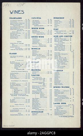 Un menu à la carte; INCLUDE UN PREZZO VINI E LIQUORI ELENCO; foto di hotel sul coperchio; Pranzo [detenute da] ASTOR HOUSE [A] (NEW YORK, NY?) (HOTEL;) Foto Stock