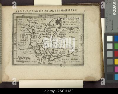 In aggiunta alla epitomies di Abraham Ortelius suo littell theatre, nevvly corected, augmentated e adornata con misure geographicall, da Michel Coignet ..., annessa alla fine sul finale di 15 foglie. Citazione/Riferimento: Phillips 3407 include indice. Lawrence H. raccolta alla macellazione ; 301. Mappe su rectos di foglie con il testo descrittivo su opposti versos. NYPL copia ha ms. note scritte con inchiostro su t.p. e interno del coperchio posteriore. Dotazione nazionale per le discipline umanistiche concessione per l'accesso a Mappe precoce del medio Atlantico. Testo sul retro.; La Le Mans, Cenomanorum Typus. Foto Stock