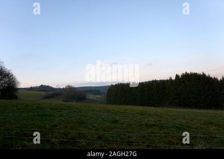 Immagine di panorama di Eifel Germania con nebbia in serata. Foto Stock