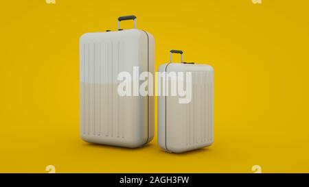 Bianco due valigie di viaggio isolato su sfondo giallo, rendering 3d. Foto Stock