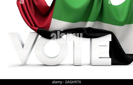 Emirati Arabi Uniti votazione concetto. Voto parola contemplati nella bandiera nazionale. 3D Render Foto Stock