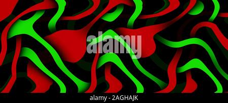 Multicolor ondulata. Shiny neon linee curve dello sfondo. Abstract illustrazione psichedelici. Formato wide, rendering 3D Foto Stock