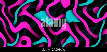 Multicolor ondulata. Shiny neon linee curve dello sfondo. Abstract illustrazione psichedelici. Formato wide, rendering 3D Foto Stock