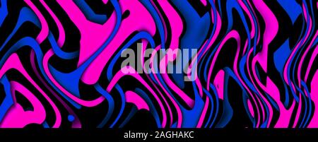 Multicolor ondulata. Shiny neon linee curve dello sfondo. Abstract illustrazione psichedelici. Formato wide, rendering 3D Foto Stock