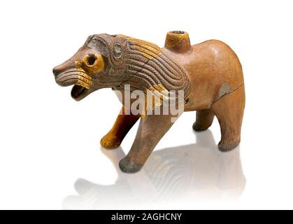 Hittita Terra cotta lion rituale a forma di nave - XVI secolo a.c. - Hattusa ( Bogazkoy ) - Museo della Civiltà anatolica, Ankara, Turchia. Contro wh Foto Stock