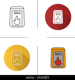 Barbecue a carbone e la relativa icona. Design piatto, lineare e stili colore. Barbecue di carburante. Isolato illustrazioni vettoriali Illustrazione Vettoriale