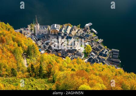 Hallstatt, Austria - vista aerea del villaggio Foto Stock