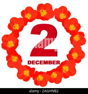 Dicembre 2 icona. Per la pianificazione di importanti giorno. Banner per i giorni festivi e giorni speciali. Seconda di dicembre e la relativa icona. Illustrazione. Foto Stock