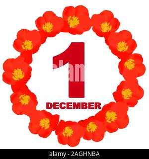 Il 1 dicembre e la relativa icona. Per la pianificazione di importanti giorno. Banner per i giorni festivi e giorni speciali. Dicembre prima icona. Illustrazione. Foto Stock