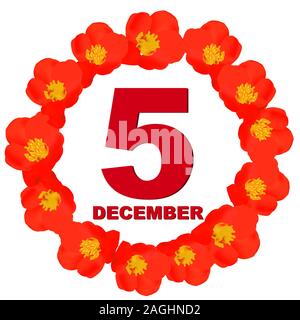 Dicembre 5 icona. Per la pianificazione di importanti giorno. Banner per i giorni festivi e giorni speciali. Quinta di dicembre e la relativa icona. Illustrazione. Foto Stock