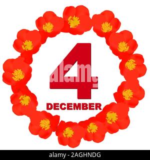 Dicembre 4 icona. Per la pianificazione di importanti giorno. Banner per i giorni festivi e giorni speciali. Quarto di dicembre e la relativa icona. Illustrazione. Foto Stock