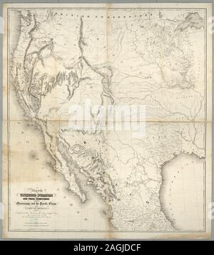 Sollievo mostrato da hachures. [Heading West ; 43]; mappa degli Stati Uniti e dei loro territori tra il Mississippi e l'Oceano Pacifico e di parte del Messico. Foto Stock