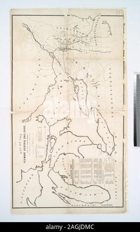 Copre il Vermont e stati adiacenti. Include distanza grafico e tabella statistica. Dotazione nazionale per le discipline umanistiche concessione per l'accesso a Mappe precoce del medio Atlantico. Sollievo mostrato da hachures.; Mappa del Vermont Central Rail Road e i suoi collegamenti da Smith la mappa degli Stati Uniti Foto Stock