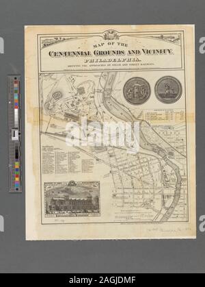 Appare in Magee la guida illustrata di Philadelphia e il Centennial Exhibition. 1876. Include le statistiche sulle dimensioni degli edifici, idrografici note, riferimenti a luoghi di interesse e ill. dei giudici' Hall, esposizione internazionale e il Centennial guarnizione. La mappatura della nazione (borsa di NEH, 2015-2018); Mappa del centenario motivi e vicinanze, Philadelphia Foto Stock