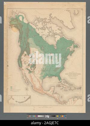 Sollievo mostrato da ombreggiatura. Include inset di isole aleutian. Nel margine superiore: No. 1, ministero degli Interni, decimo censimento degli Stati Uniti. Appare in C.S. Sargent nella relazione sulle foreste del nord America (esclusiva del Messico). Washington, 1884. Scala circa 1:15,200,000 (W 175°--W 15°/N 80°--N 6°) La mappatura della nazione (borsa di NEH, 2015-2018); la mappa mostra la posizione della foresta, prateria brulla e regioni del Nord America esclusivo del Messico Foto Stock