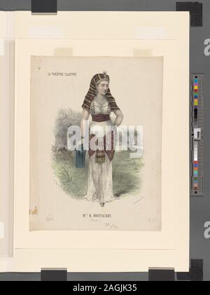 L'immagine illustra figura femminile, full-length. Indossa una medio- orientale costume di stile: una pura e semplice abito bianco con un orlata  strisce di tela legato al suo fianchi, a strisce di tela copricapo