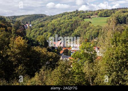 Glashutte con chiesa di san Wolfgang nel distretto Svizzera Sassone & Est Monti Metalliferi, noto per Glashutte orologi Foto Stock