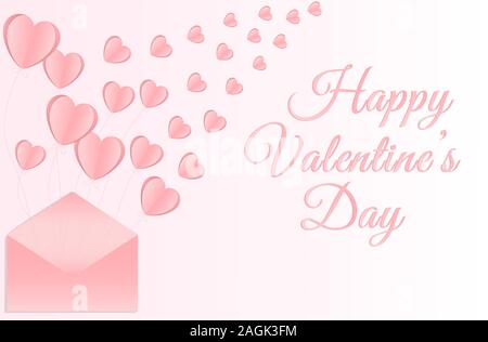 Il giorno di San Valentino concetto dello sfondo. Illustrazione Vettoriale. Modello in carta rosa cuori sul rosa pastello busta su sfondo rosa. Carino amore vendita banner o greetin Illustrazione Vettoriale