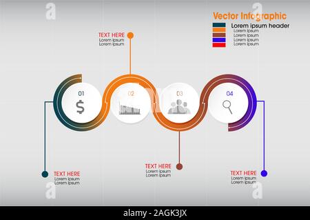 Infographics flusso di lavoro presentazione - illustrare una strategia, flusso di lavoro o il lavoro di squadra. Illustrazione Vettoriale