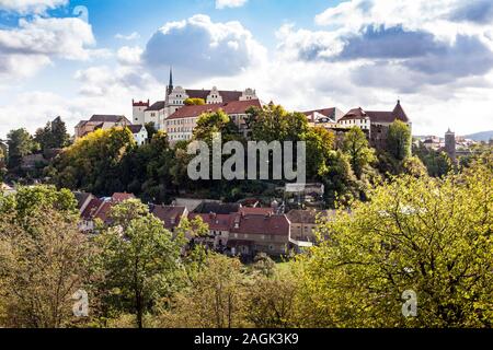 Vista sulla Sprea valle a Ortenburg Bautzen Foto Stock