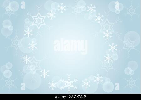 Neve natalizia e bokeh su sfondo blu vettore Illustrazione Vettoriale