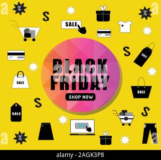 Venerdì nero vendita concetto vettore, icona shopping Illustrazione Vettoriale