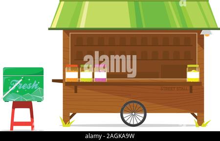 Marrone di stallo su strada con il tetto verde Illustrazione Vettoriale